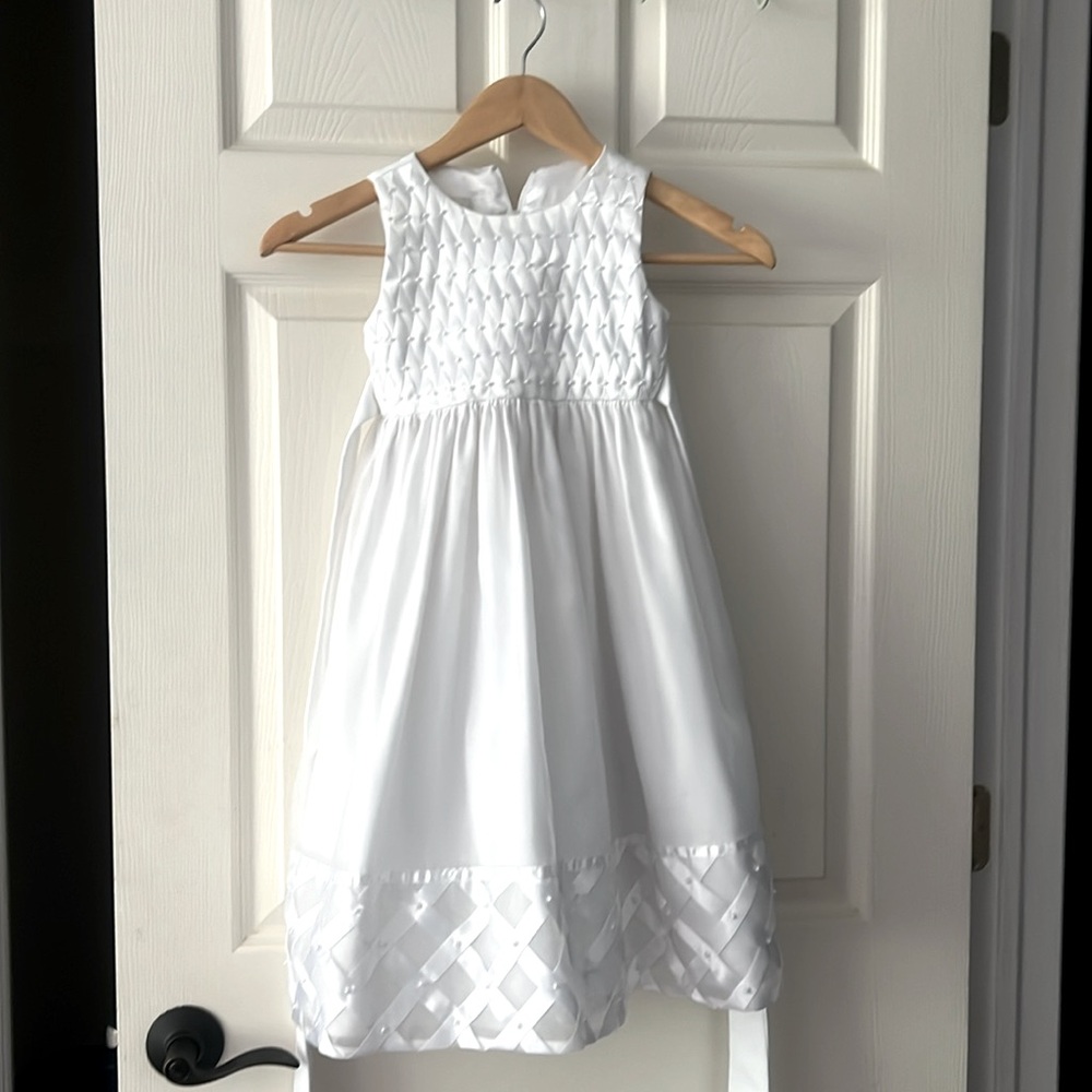 Cinderella- girls white dress,  satin, beads- size 4